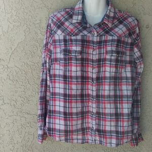 JACHS girlfriend buttoned plaid snap button up top